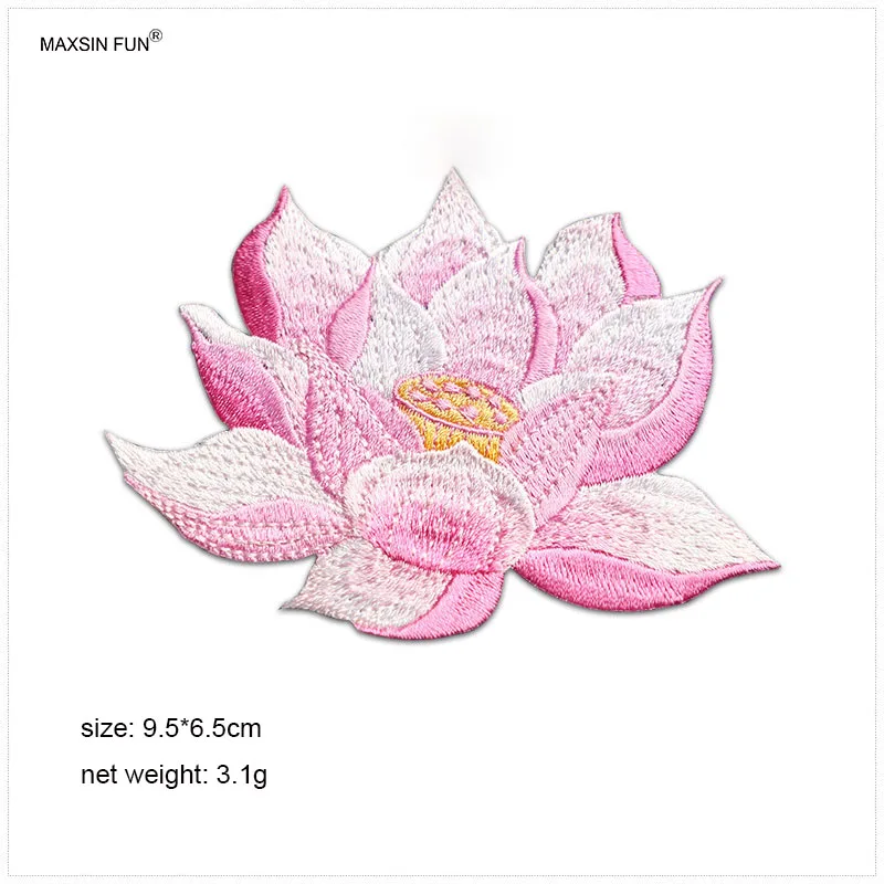 1 Piece Iron on Embroidery Lotus Stickers DIY Cheongsam Box Bag Patch Decoration Gold Blue Pink Orange Adhesive Backing
