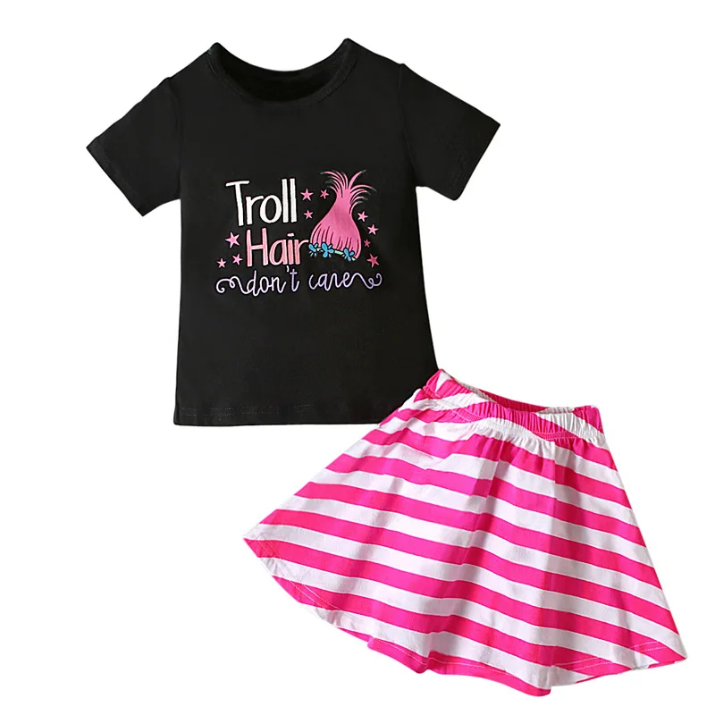 

1-3Y Children Girl Clothing Black Short Sleeve T-shirt Striped Skirt Two-Piece Kid Baby Oufit Tracksuit Summer Casual Suit A604