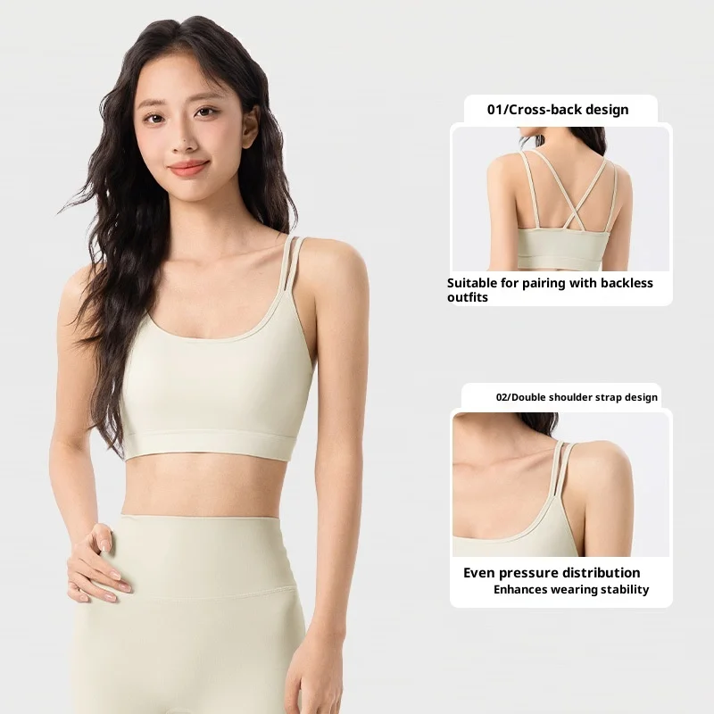 Yoga vest women's fixed cup medium strength outer wear beautiful back fitness clothes top sexy square neck sling sports bra