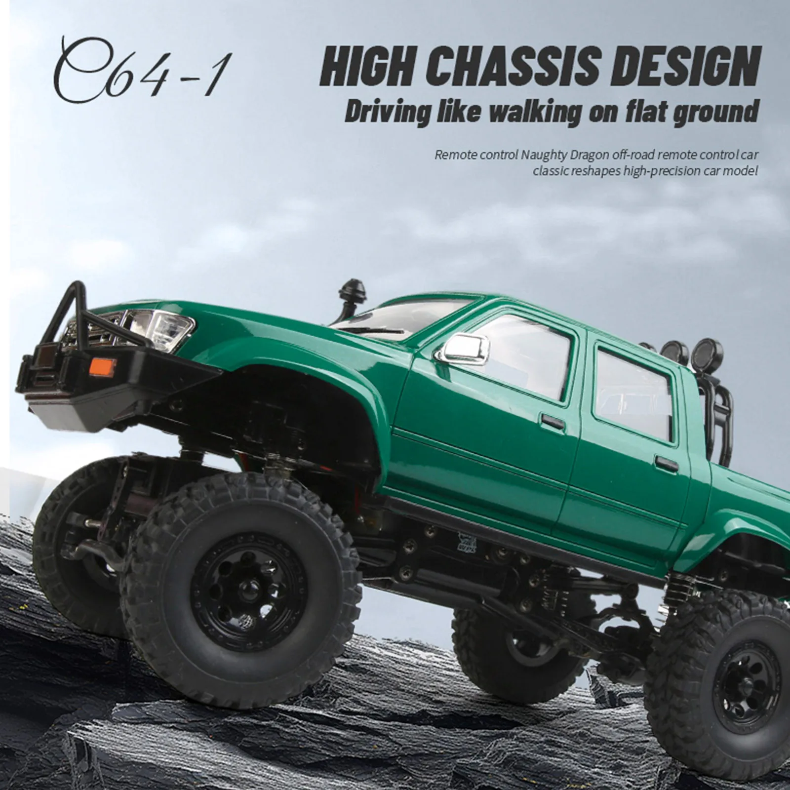 

New Green 2025 Wpl Truck C64-1 New Upgrade 1:16 4x4 4WD Scale Crawler Pickup Off Road RTR Excluding Battery