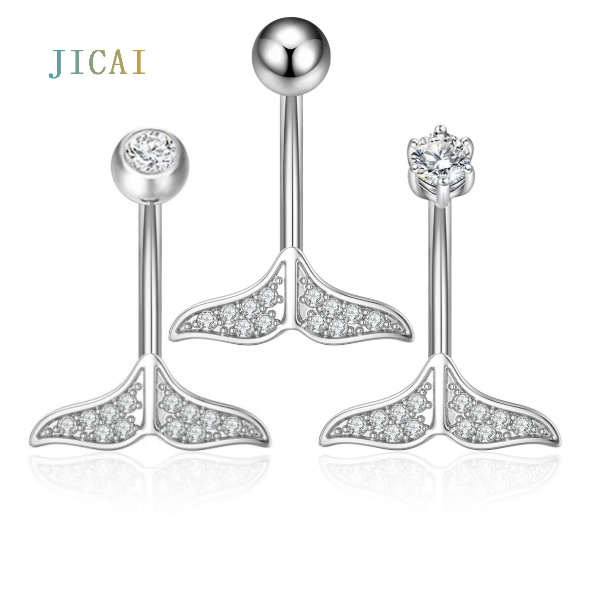 

JICAI Body Jewelry 925 Sterling Silver Mermaid Tail Navel Sexy Long Short Belly Button Rings Piercing Belly Button Women's