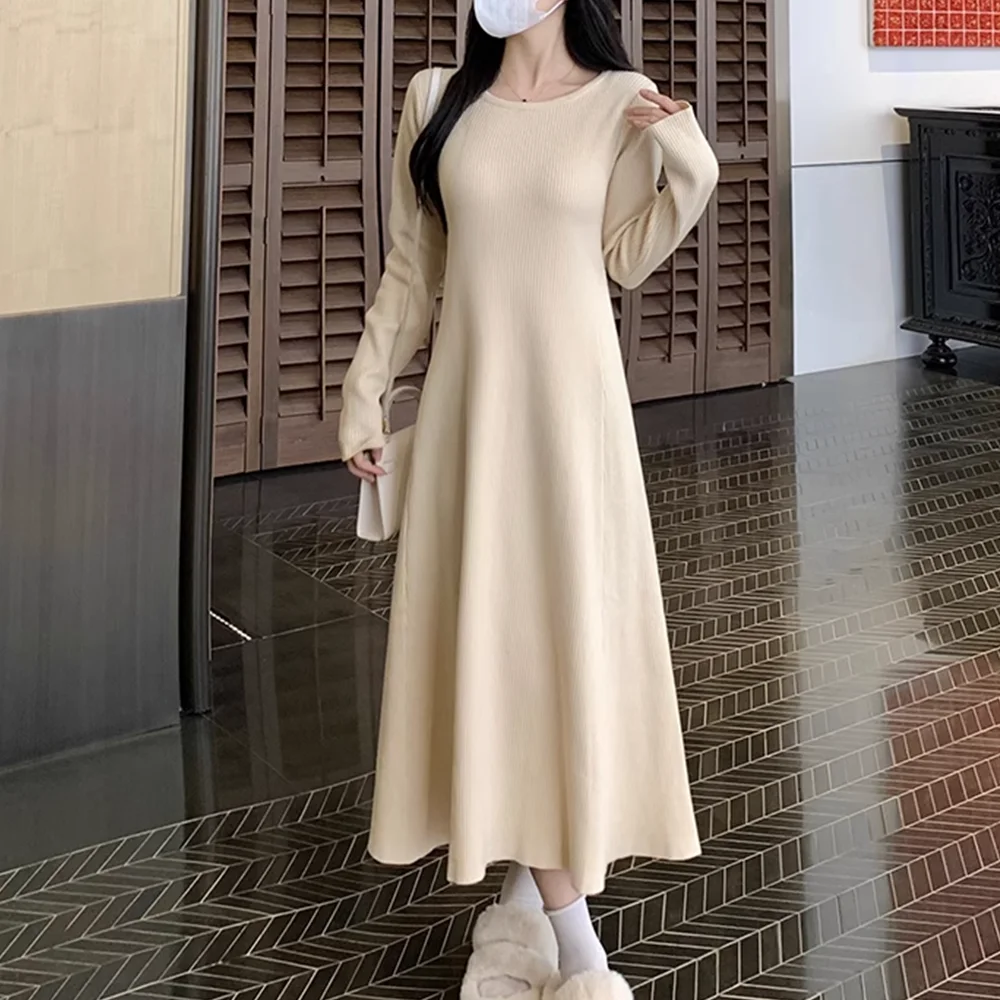 Outono inverno plus size redondo ne cintura cinched a linha camisola dr tamanho grande carne escondendo camada base de malha dr