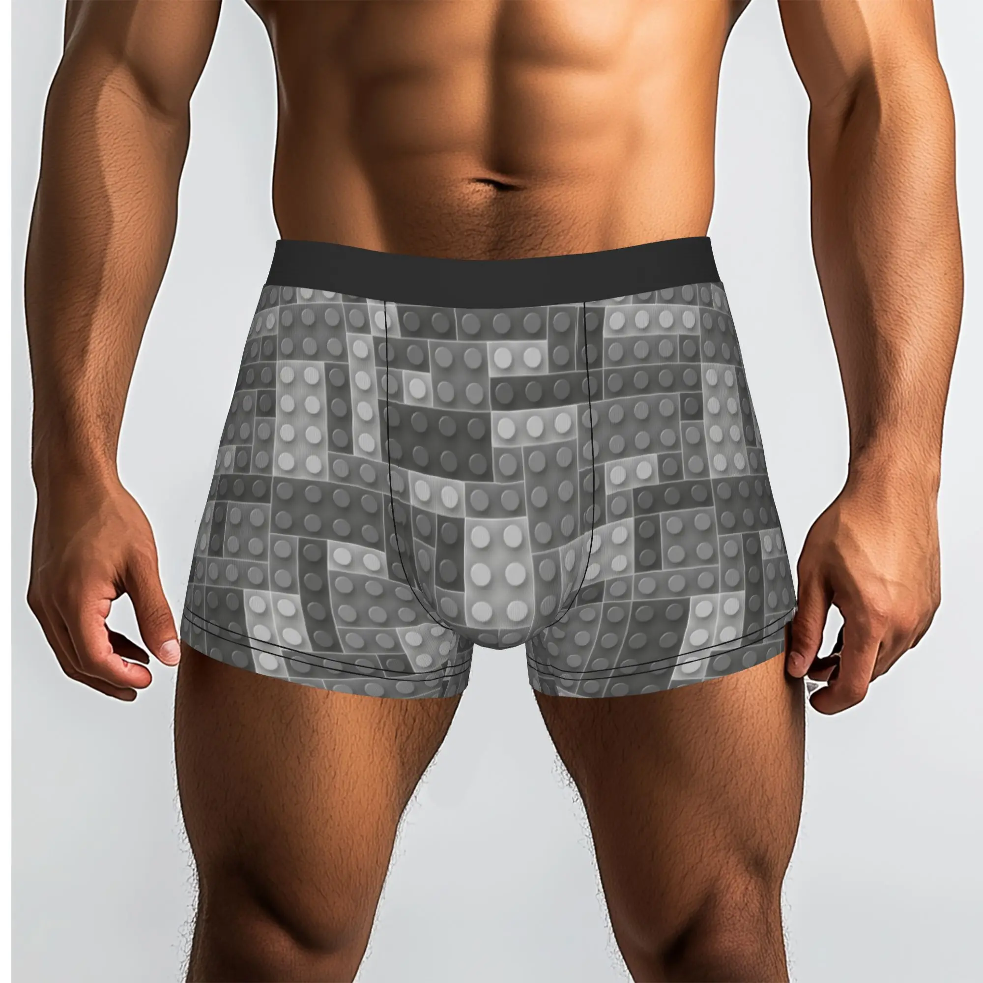 Custom template realistic gray plastic bricks Boxer Shorts For Men 3D Print  Underwear Panties Briefs Breathable Underpants