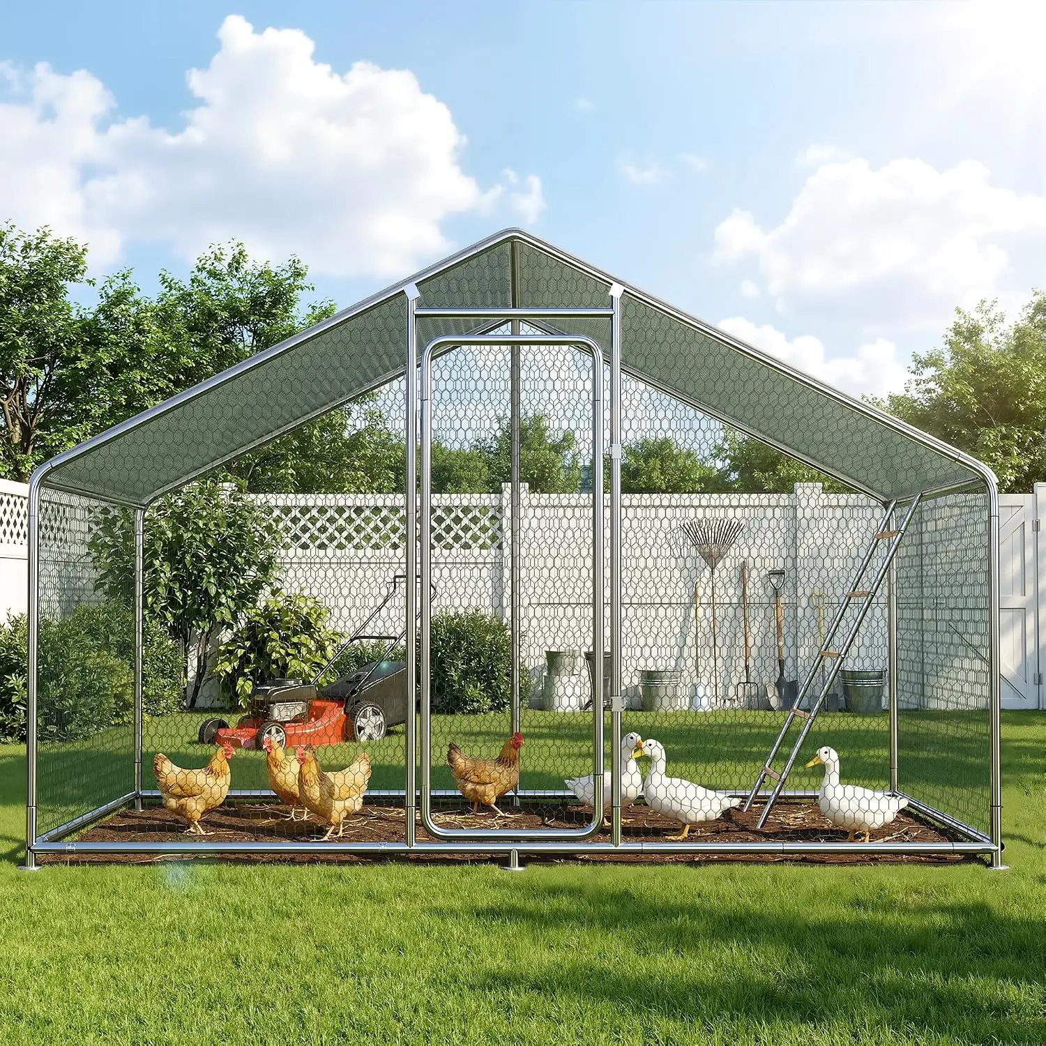 Metal Chicken Coop Run with Perch, 9.8x6.5x6.5 FT, Customized