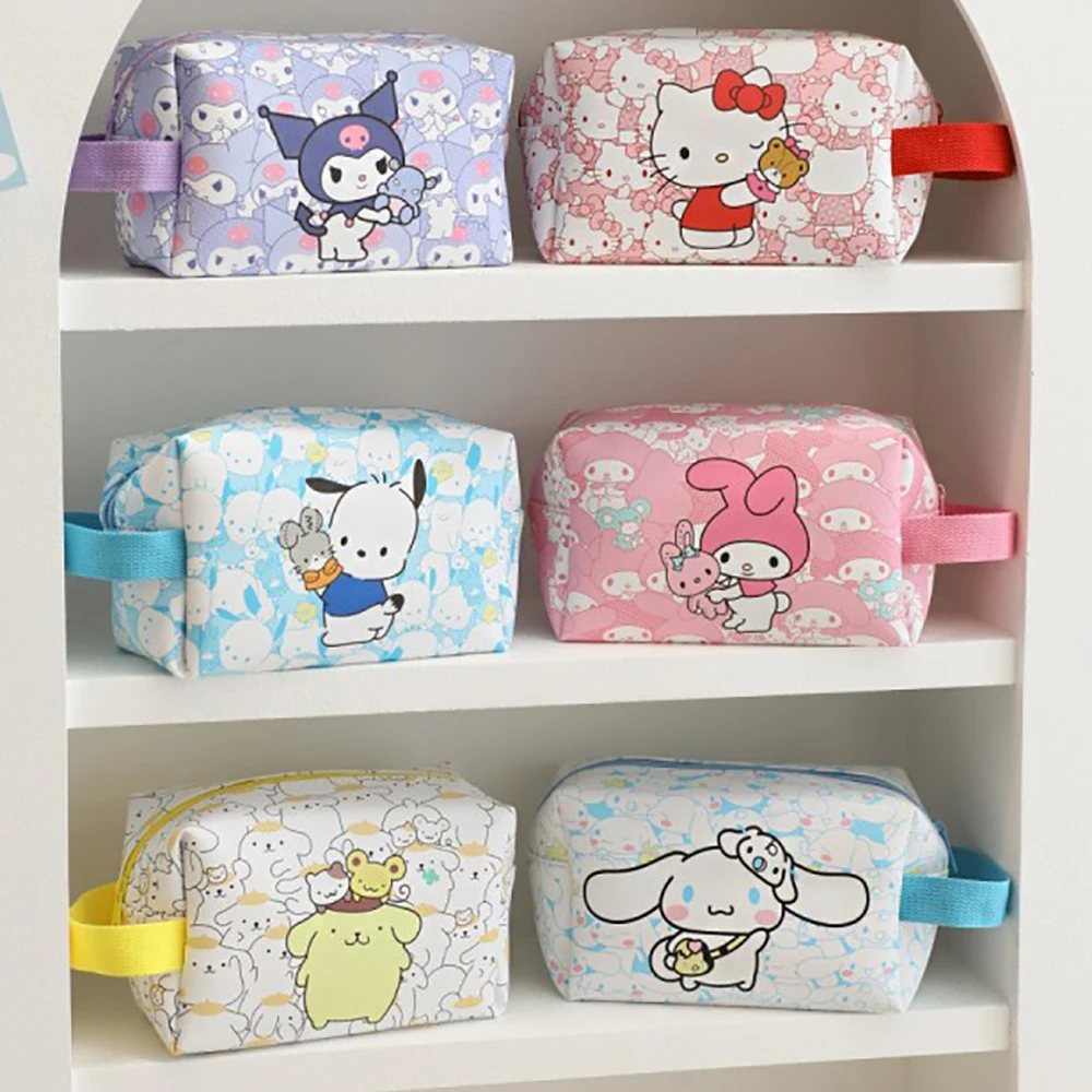 Bolsa de almacenamiento de artículos de tocador, bolsa de cosméticos diaria, Hello Kitty My Melody Cinnamoroll Kuromi Pochacco, bolsa de papelería para estudiantes