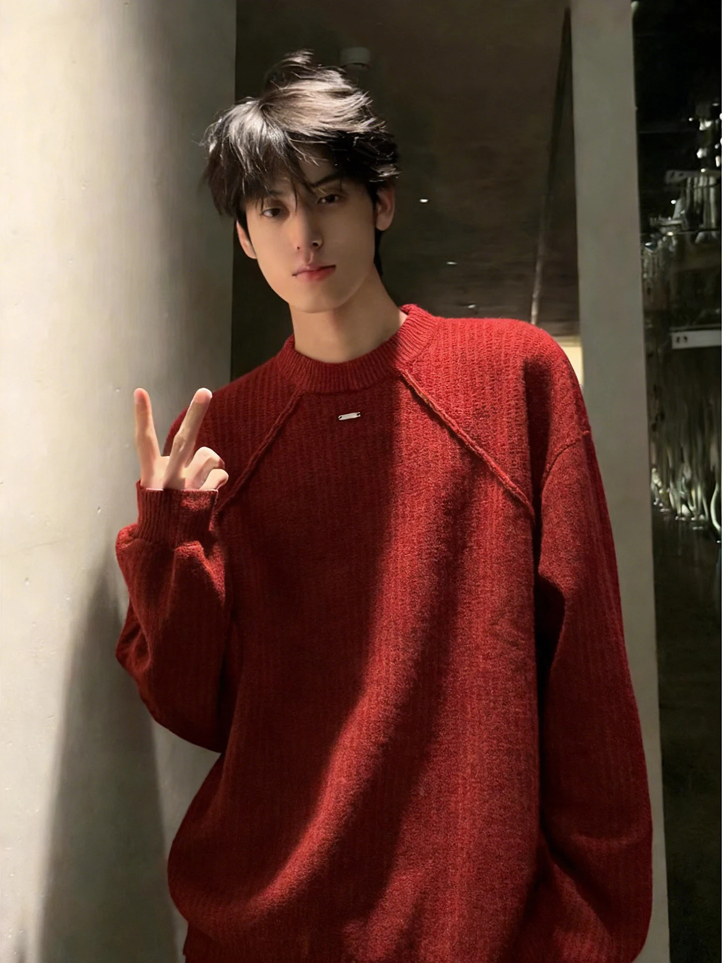 

Men's Thiened Metal Label round Ne Knitwear Bright Color Spring Autumn Winter Casual Loose Fit Long Sve Sweater