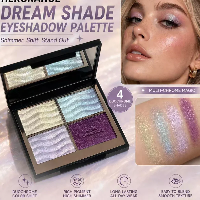 4 Color Gradient Eyeshadow Glitter Shimmer Chameleon Cream Powder Longlasting Eye Shadow Ripple Fine Flash Long Lasting Silky