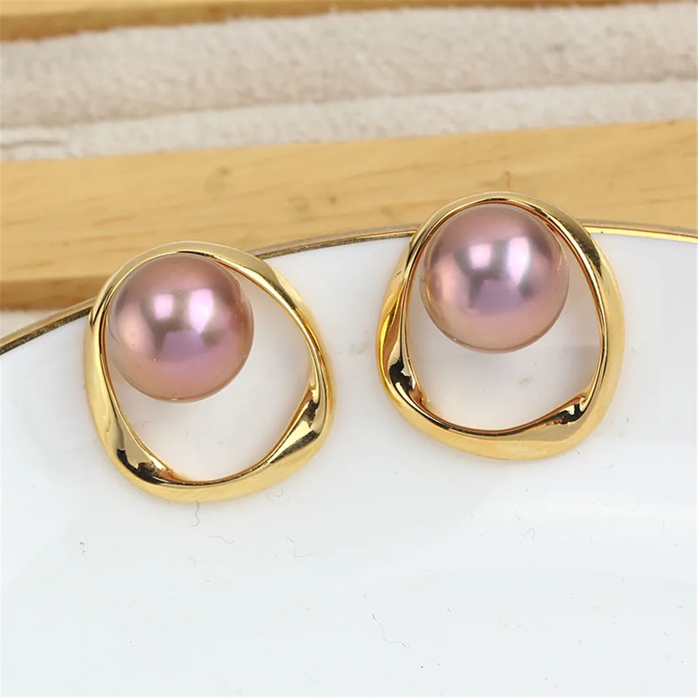 

Domestic 14k Gold Injection Gold Glossy Simple 925 Silver Needle Pearl Stud Earrings Empty Support DIY Accessories Temperament