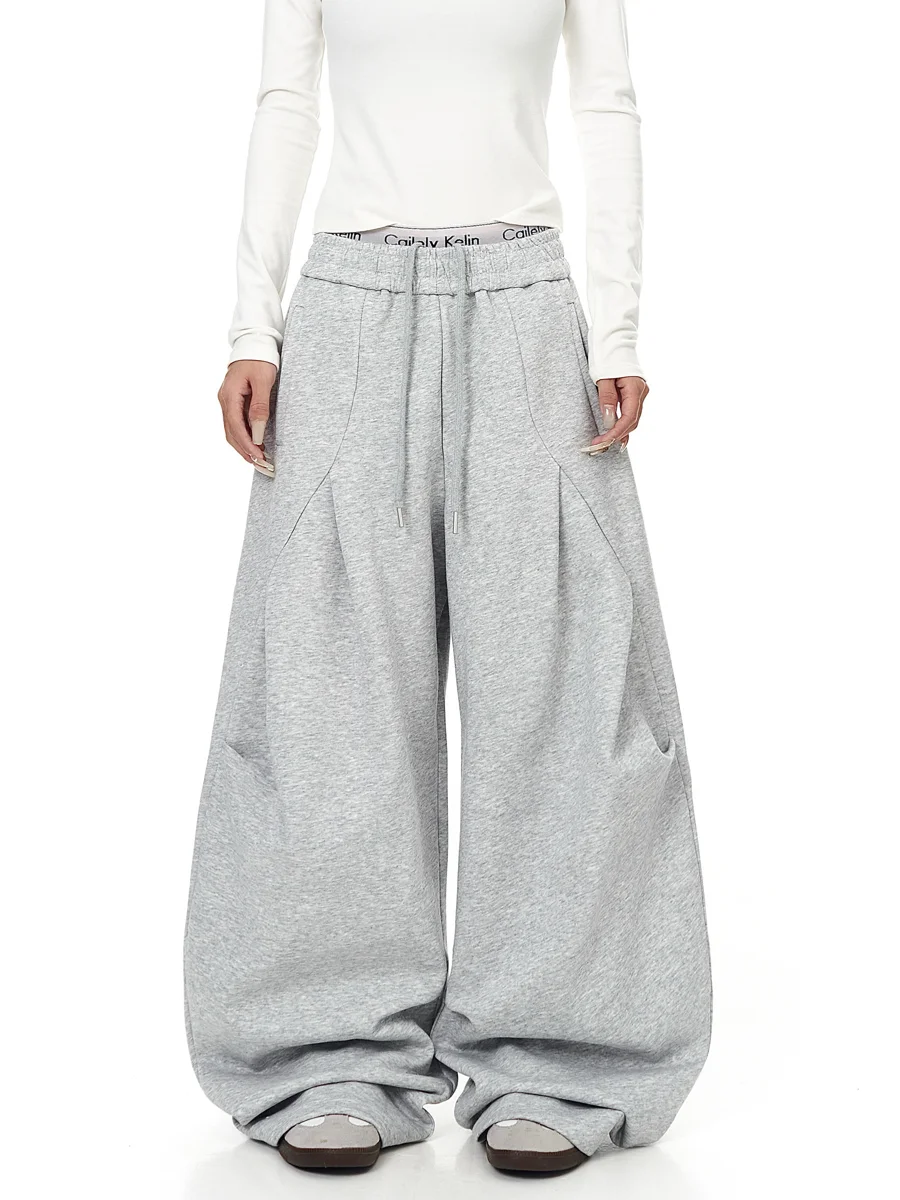

American Style Cleanfit Folded Design Grey Knife Sweatpants Loose Wide Leg Pants for Men And Women Sports Casual Pants