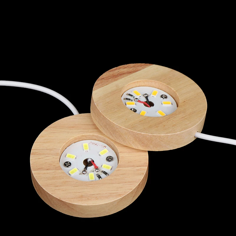 Wooden LED Light Dispaly Base Crystal Glass Resin Art Ornament Wooden Night Lamp Base LED Light Rotating Display Stand
