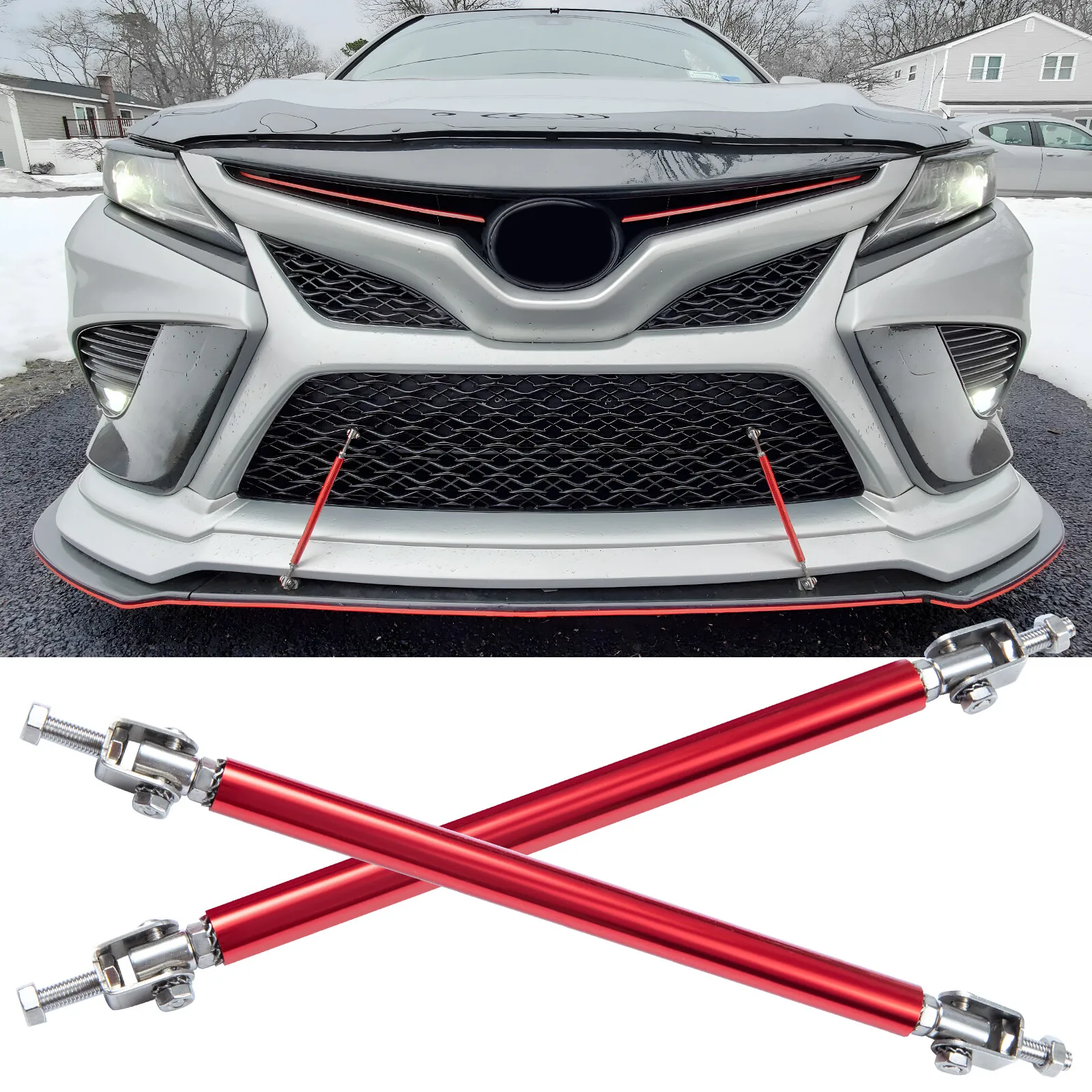 

New Adjustable Lip Spoiler Support Rods - Red, 2Pcs - Front Bumper Splitter Rods