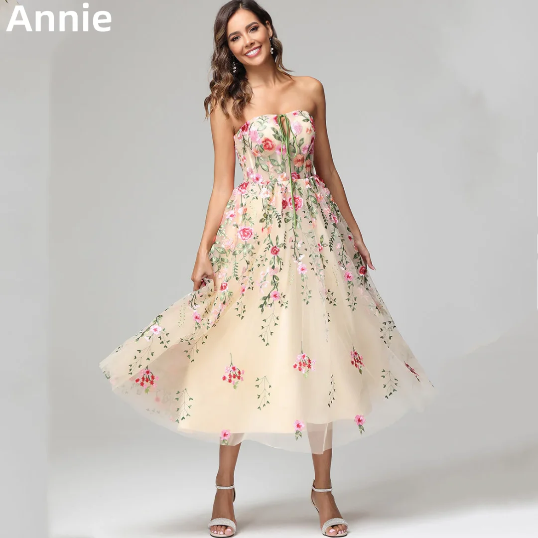 

Annie Sweet Embroidered Flowers Prom Dresses Tulle Evening Dresses Wedding Dress Formal Occasions Dresses Vestidos De Noche