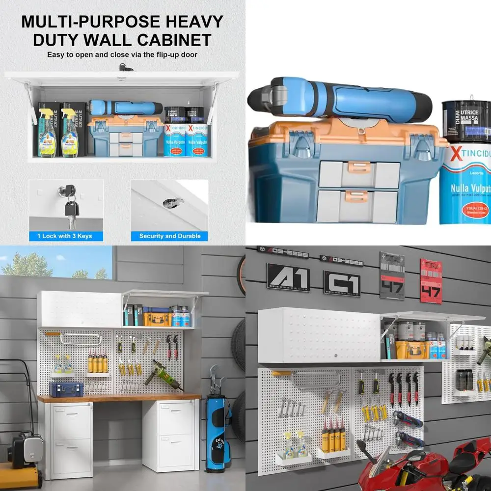 

Upright Wall-Mounted Tool Chest Cabinet with Flip Door, Metal Storage for Kitchen, Laundry, and Bathroom - Assembly Needed