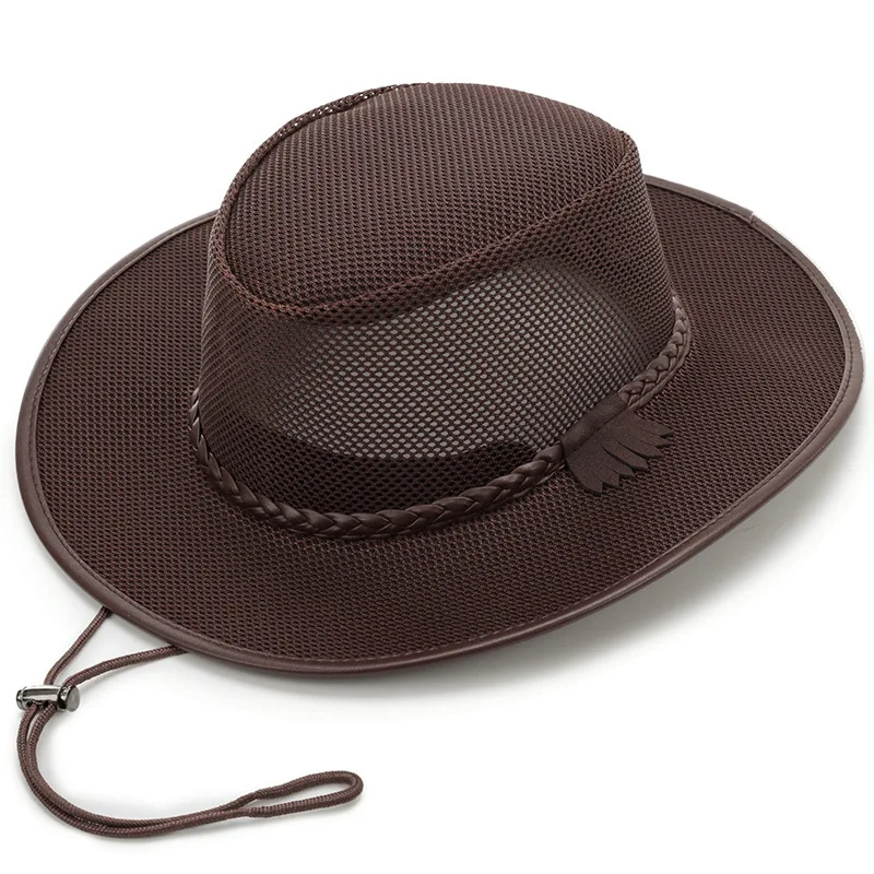 Spring/Summer Men's Wide Brim Sun Hat, Breathable Mesh Cowboy Hat, Beach Hat