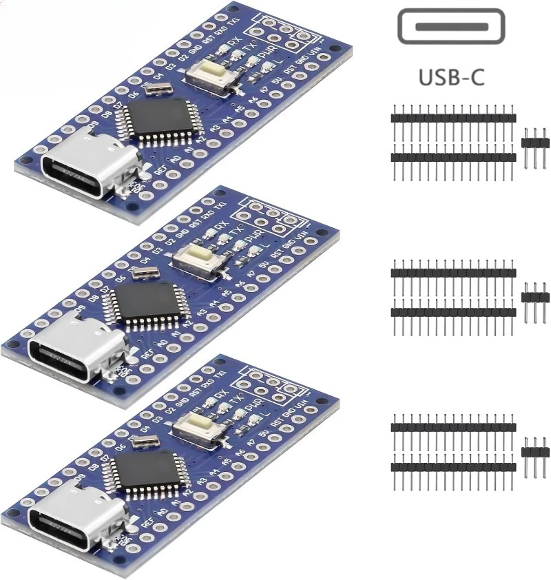 3x Módulo de Placa de Desarrollo Arduino Nano 3.0 ATmega328 V3, Placa Atmel 5V USB-C CH340G con Chip