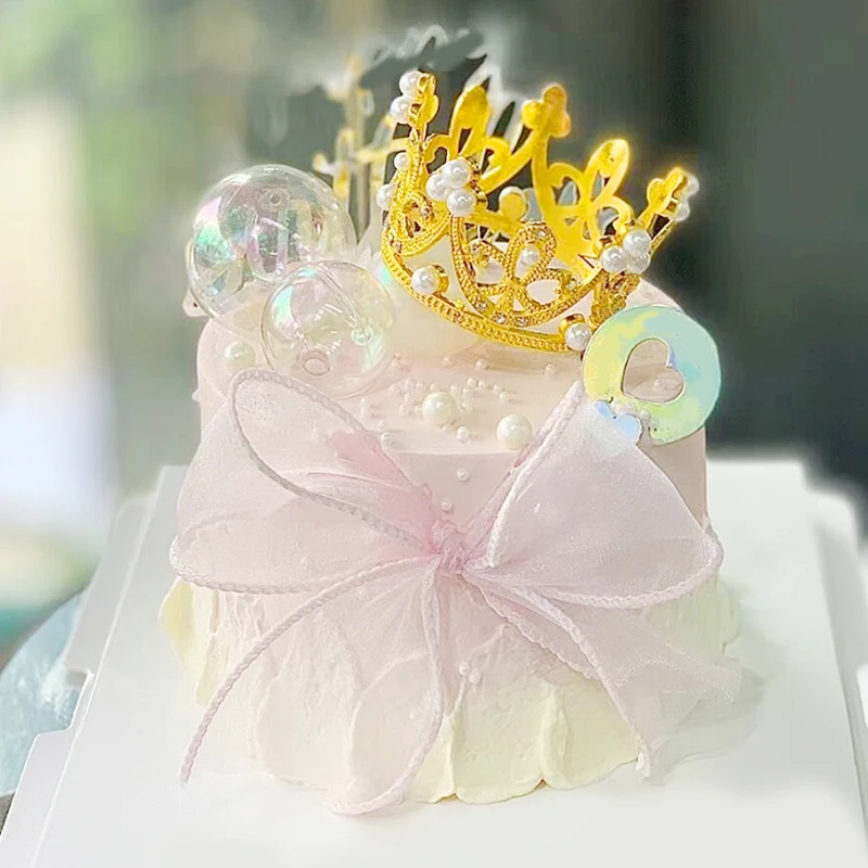 Mini Pearl Crown Cake Topper Princess Pearl Tiara Cakes Ornaments DIY Dessert Baking Decoration For Wedding Birthday Baby Shower