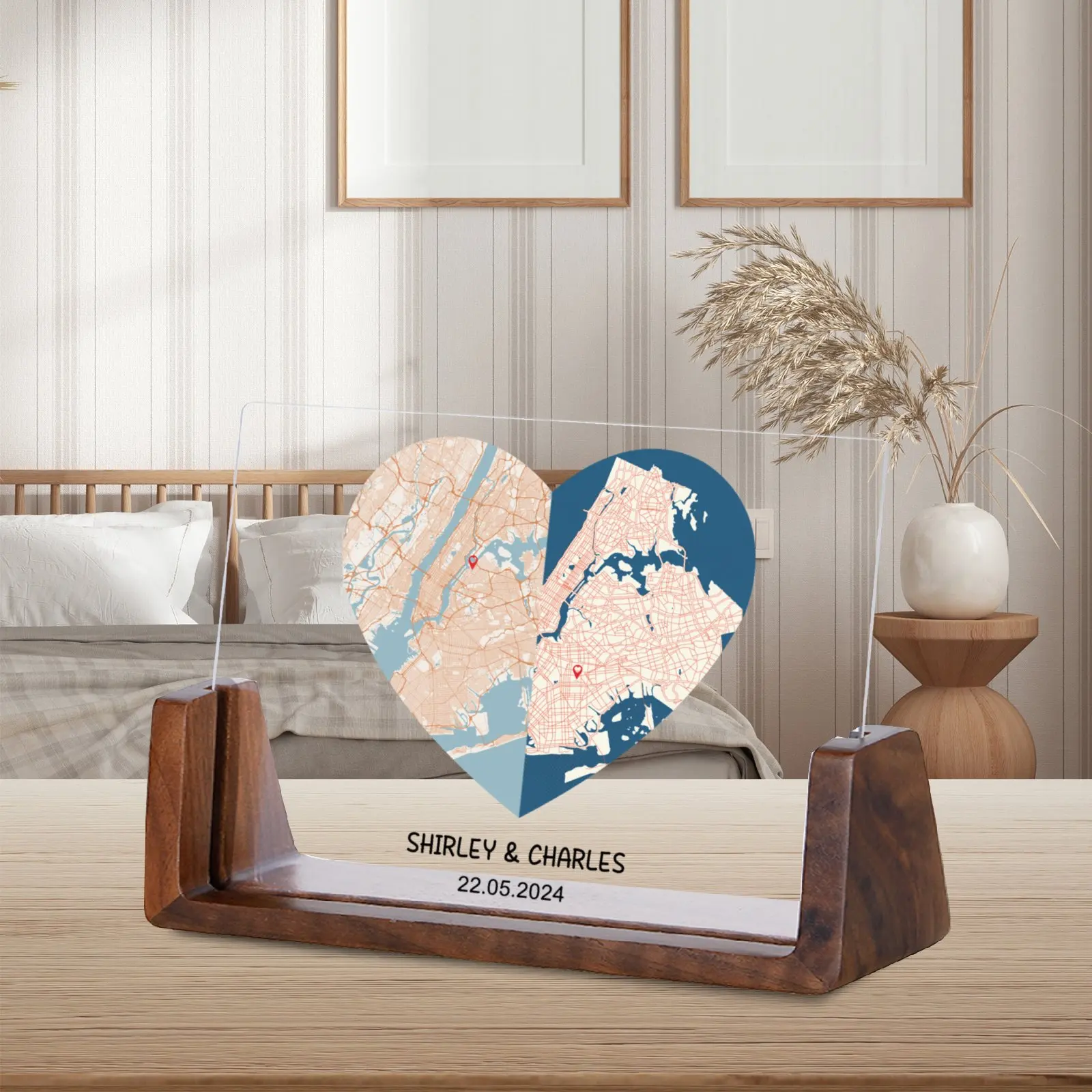 Personalized Heart Map Picture Frame Wedding Anniversary Gift for Couple Women Men Travel Lover Custom Home Decor Photo Frames