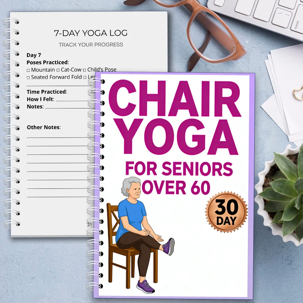 

Chair Yoga Logbook Notebook Fitness Plan for Seniors Over 60, 30 Day Seated Yoga for Balance Flexibility, A5 Easy to Follow