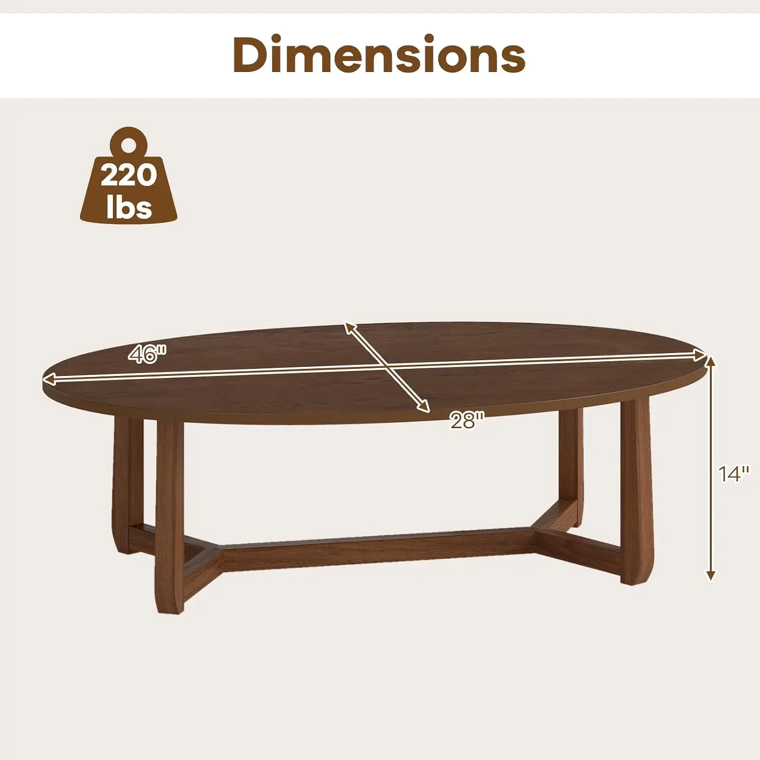 Oval Coffee Table, Wooden Center Table For Living Room, Mid Century Tea Table Organizer, Smooth Top Accent Display Stand, Minimalist Walnut Lounge Furniture Piece