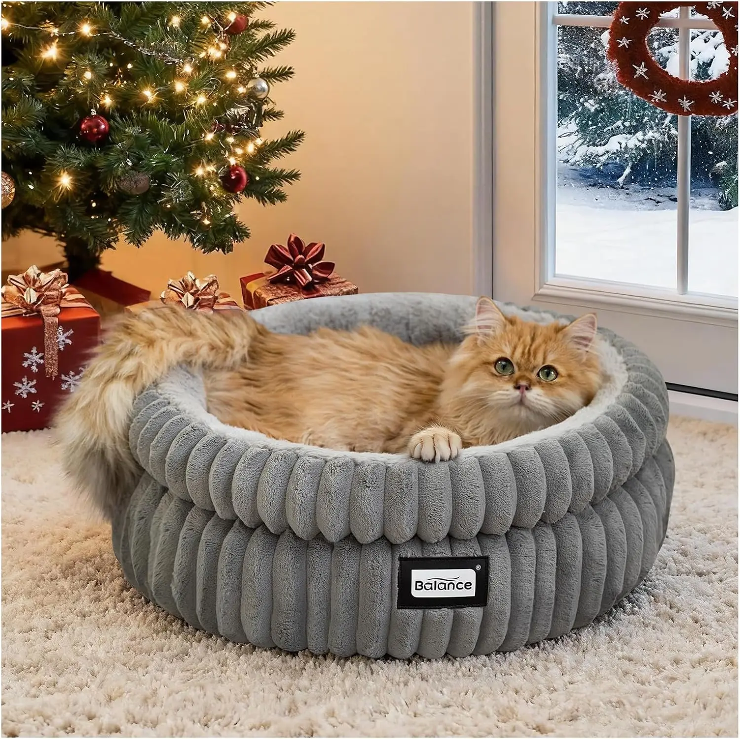 

Washable Round Cat Bed, Super Soft Plush Faux Fur Pet Bed with Anti-Slip Bottom