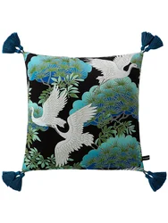 Japanese Throw Pillow Cover Asian Oriental Cranes Horse Elephant Decorative Pillow Cases Velvet Square Cushion Covers for Home