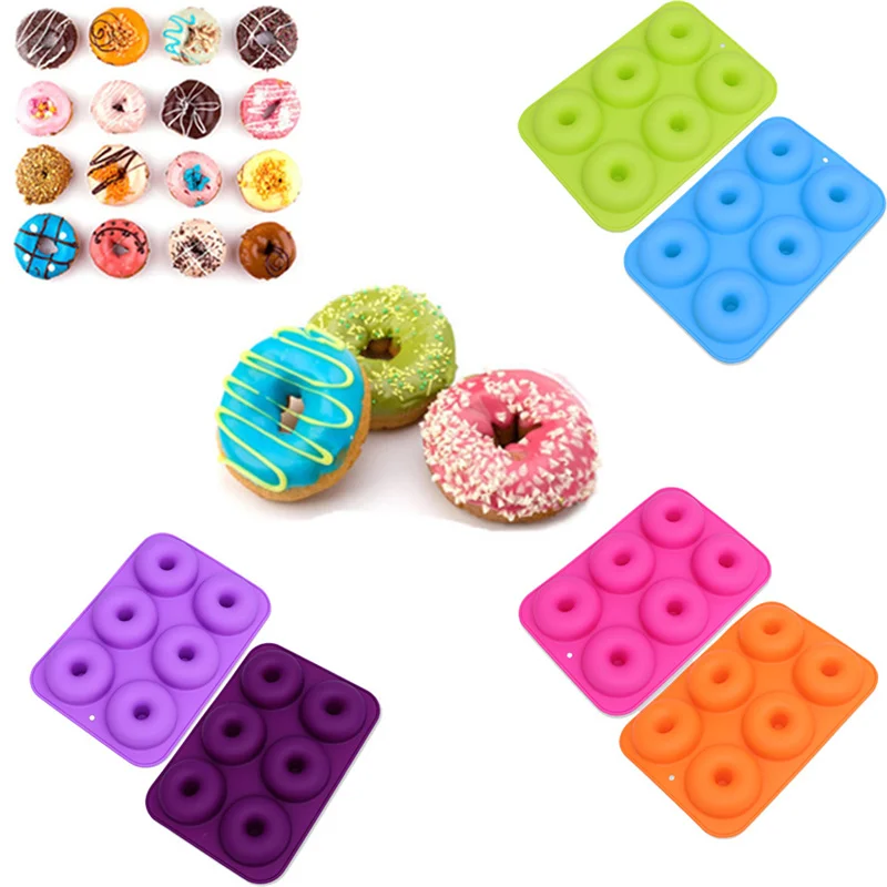 6-Cavity Reusable Silicone Donut Mold Non-Stick Baking Pan Mousse Cake Dessert Party Mould For Ninja Air Fryer Accessories