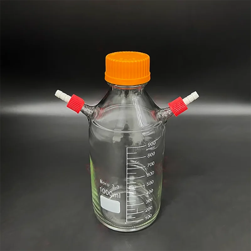 

High borosilicate bottle with double-top removable small nozzle GL14mm yellow cap screw reagent bottle