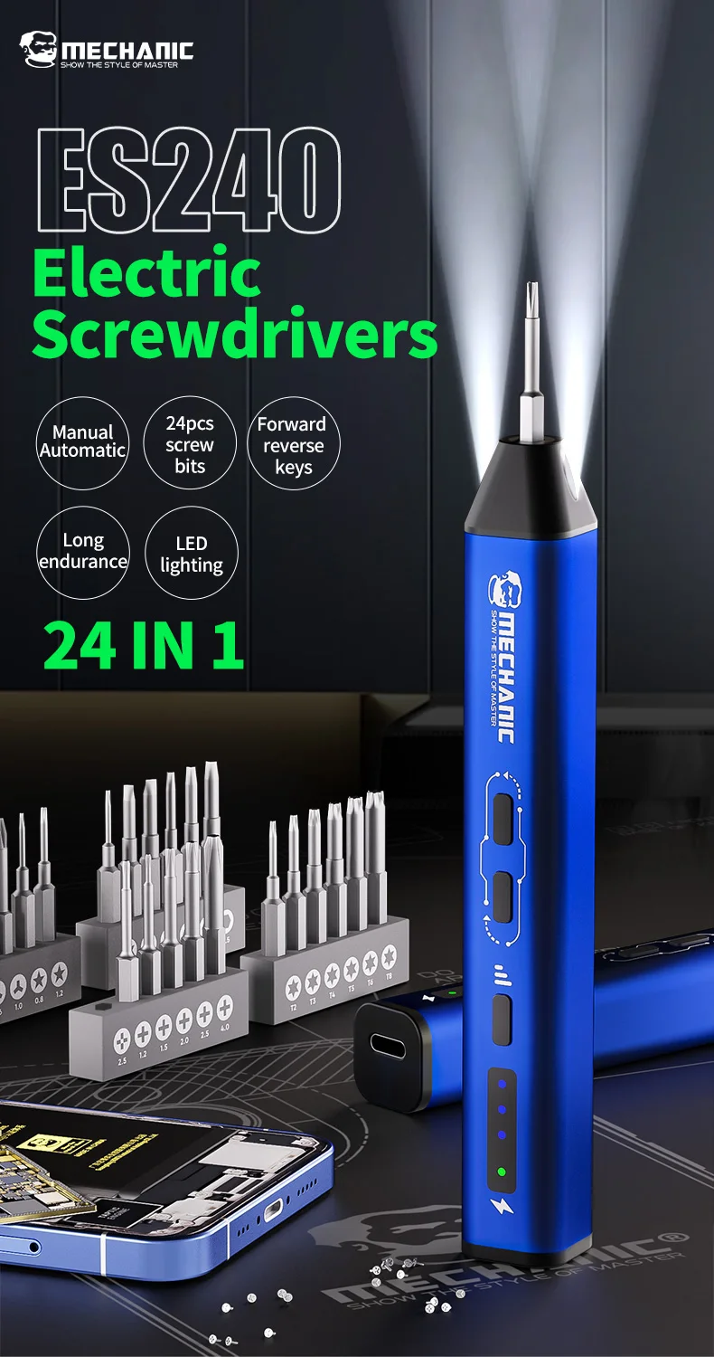 Rechargeable electric screwdriver set Adjustable speed With 24Pcs precision S2 alloy tip for Mobile phone laptop repair tools