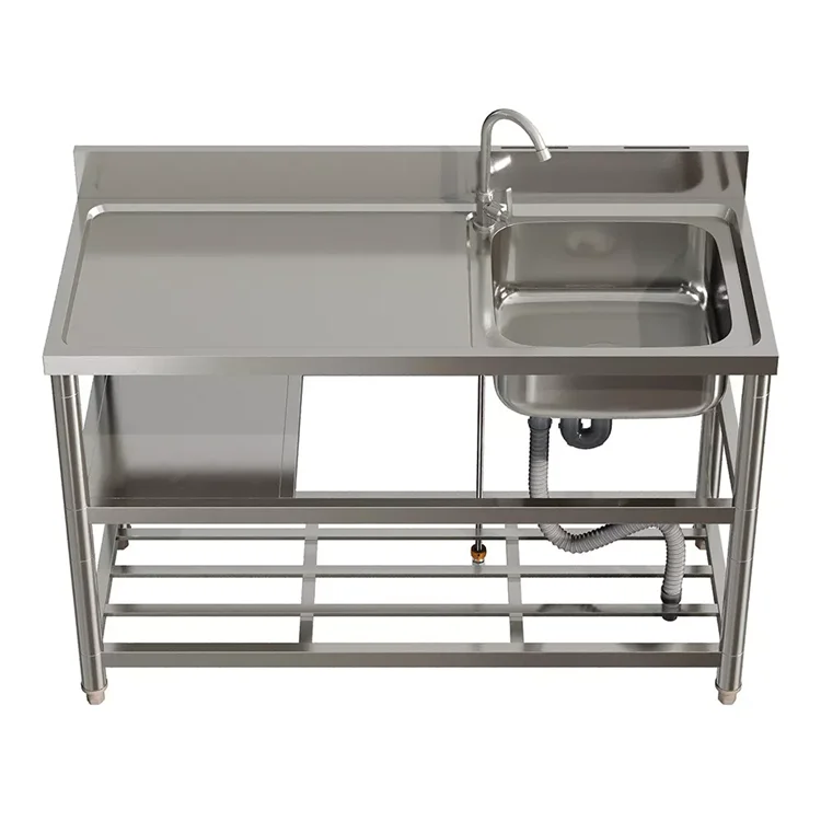 

Freestanding Stainless Steel Single Bowl Kitchen Sink Outdoor Portable Wash Basin with Two Holes Feature Without Faucet