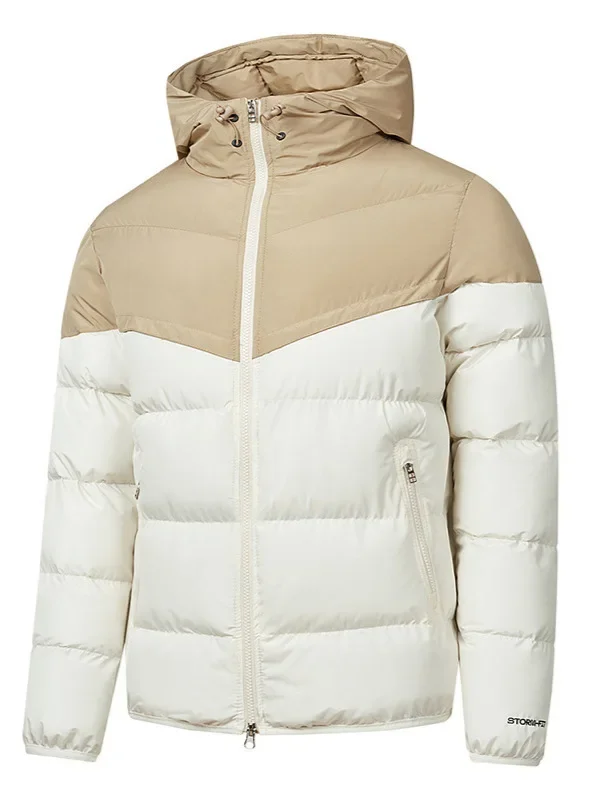 

Winter Men Hooded Jacket Fashion Thicken Warm Contrast Color Male Outerwear Long Sleeve Zipper Sport Casual Man Down Coat