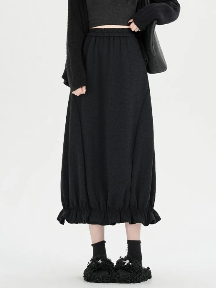 الرجعية الكورية ey زهرة برعم f تنورة المرأة الخريف الشتاء الحلو Aosphere عالية الخصر Dra التخسيس ميدي فانوس تنورة