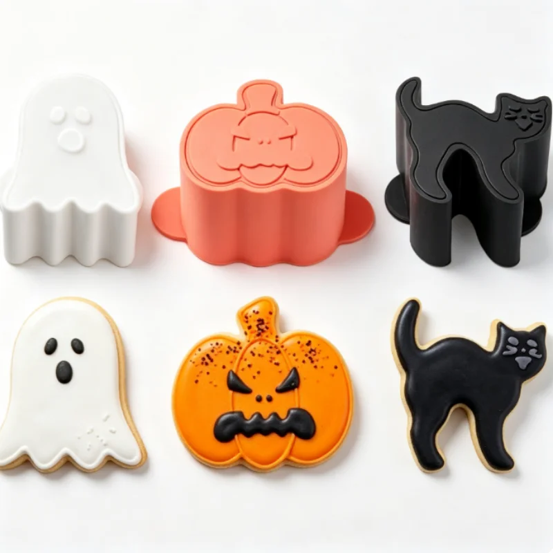 3Pcs Halloween Ghost Pumpkin Cat Cake Mold Set Spooky Holiday Lollipop Molds For Treats Baking Kitchen Party Supplies Decor New
