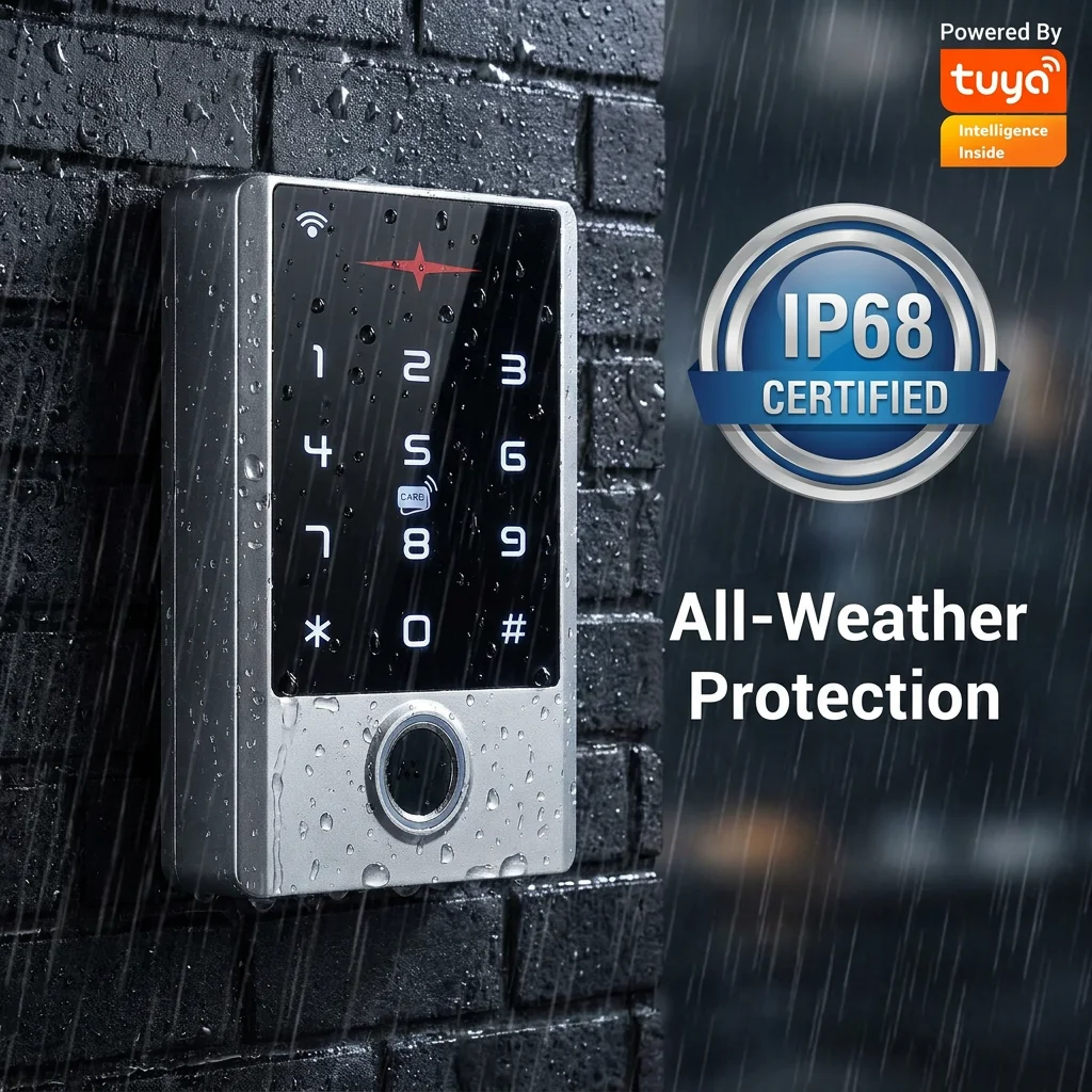 IP68 Waterproof Access Control System Tuya WiFi App Control Biometric Fingerprint & RFID Card Door Opener for Outdoor Use