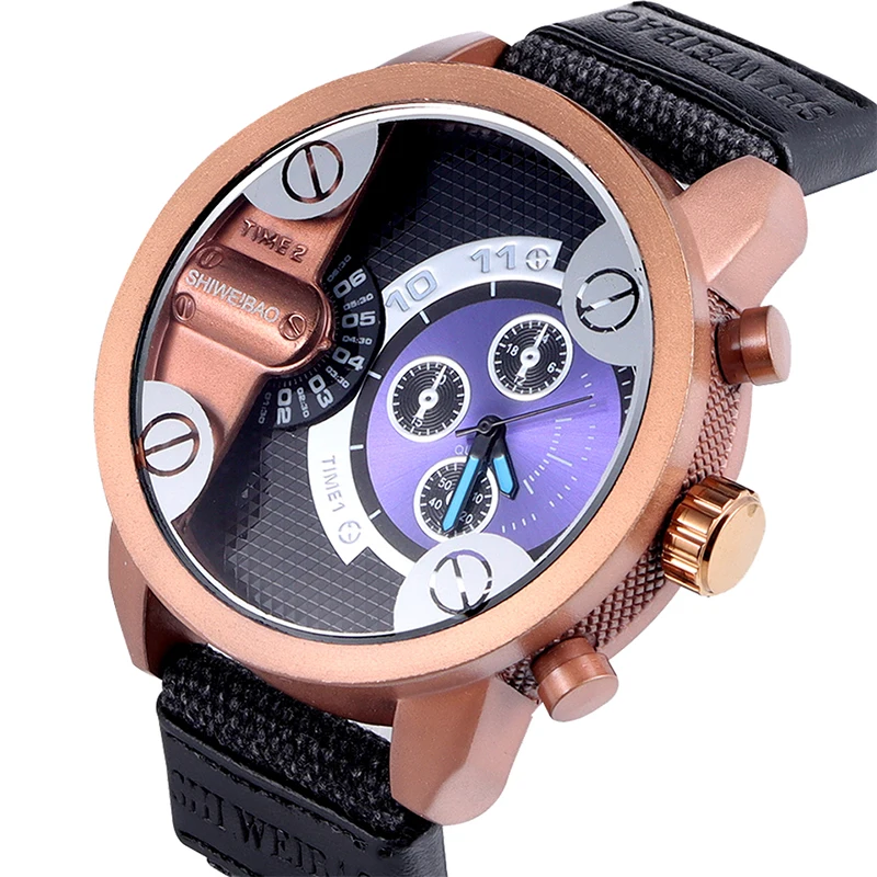 

Fashion Mens Watches Top Brand Luxury Shiweibao Military Relogio Masculino Rose Gold Leather strap Quartz Watch Men Male Clock