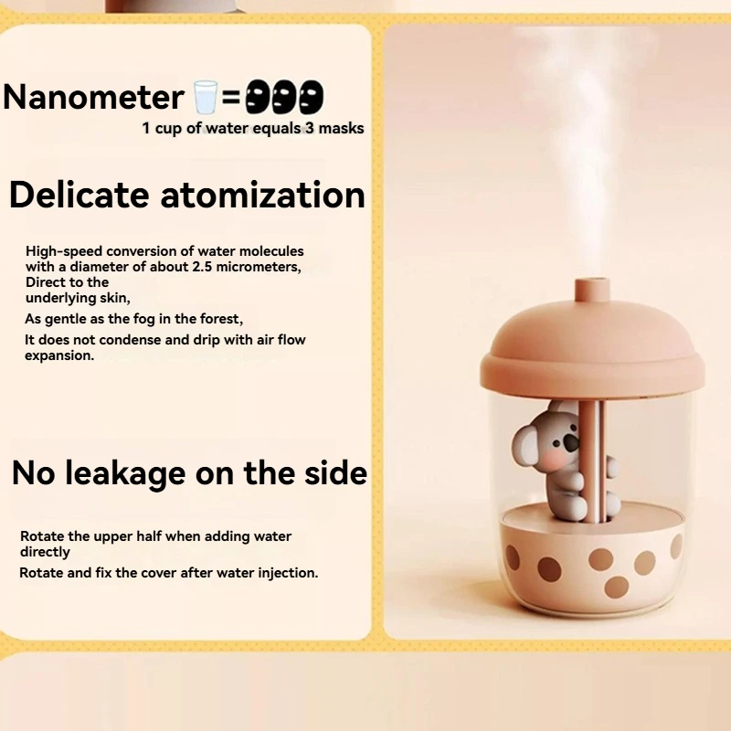 Увлажнитель воздуха для дома, большая емкость, объем тумана, маленький портативный оптовый настольный USB-увлажнитель с милым домашним животным, коала, мини-увлажнитель