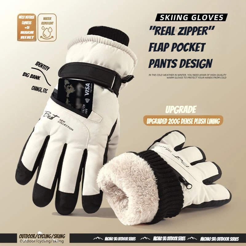 Guantes de Ciclismo de Invierno Antideslizantes, Guantes de Esquí Táctiles, Accesorios para Snowboard, Impermeables, con Bolsillo, Cálidos, Térmicos, para Hombre y Mujer