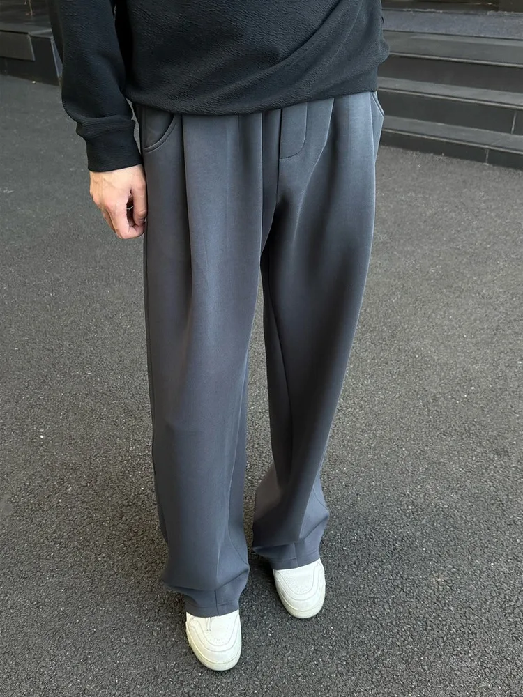 

Fall Winter Men's Casual Sports Pants Wide Leg Straight Cut Luxury Loose Long Sweatpants Simple Sle Elastic Waisand