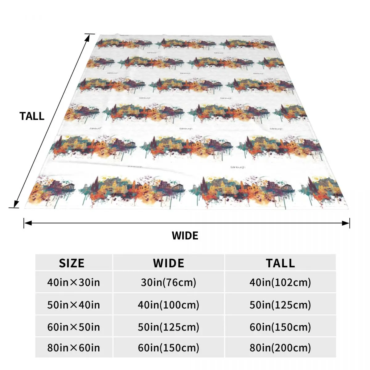 Edinburgh Watercolour Skyline Blankets Soft Warm Flannel Throw Blanket Plush for Bed Travel Home Couch