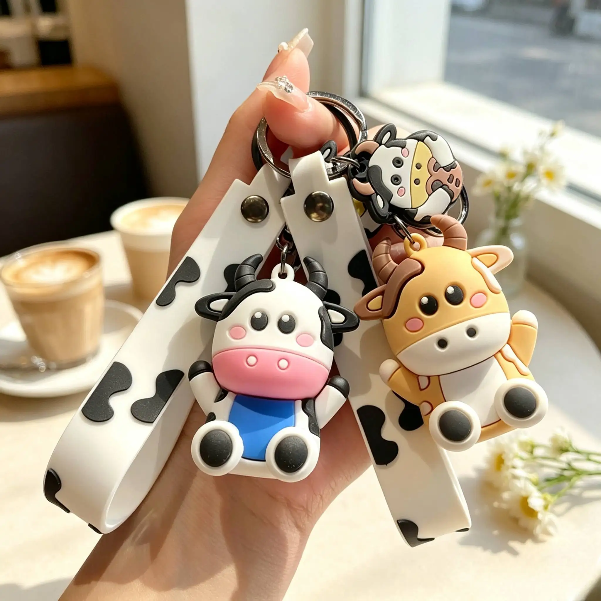 5/2 Pieces of Random Styles, Cute Cartoon Cow Keychain Pendant, Adorable Cow Doll Bag Decoration, Animal Pendant Keychain Accessory, Suitable for Car Keys, Backpacks, and Handbags, Cute Gift for Women and Couples, Halloween and Christmas Gifts