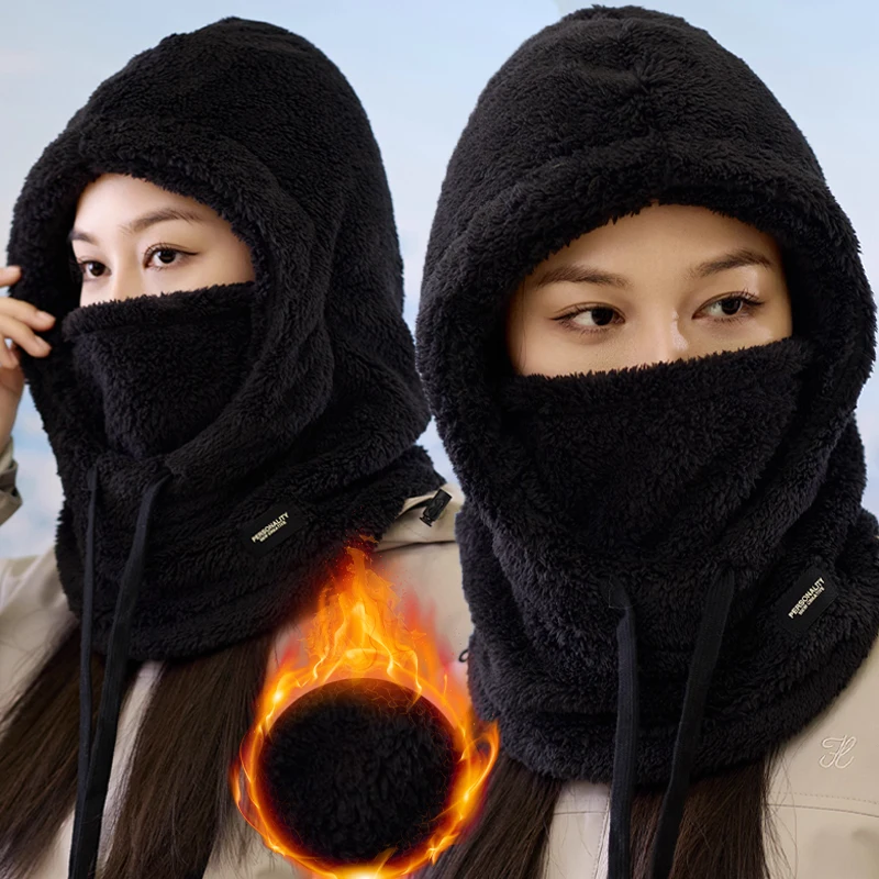 قبعة صوفية شتوية مقاومة للرياح ودافئة للنساء لركوب الدراجات مع غطاء رقبة من الصوف، وشاح للنساء، قبعة صوفية من قطعة واحدة للرجال