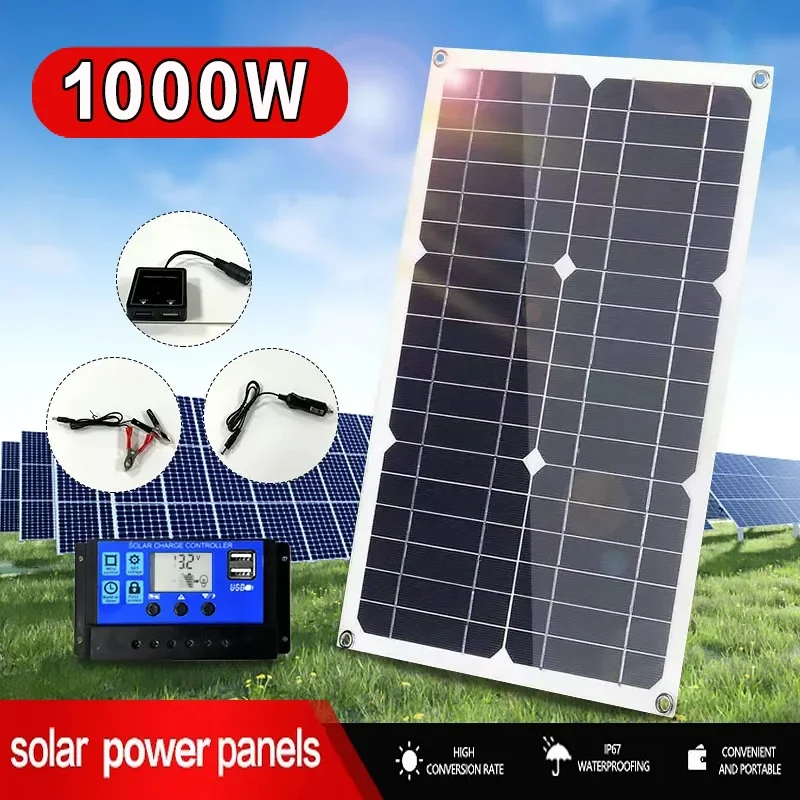 Robustes 1000-W-Komplett-Solarstrom-Set mit präzisem Laderegler – 12 V sicherer Ausgang und zwei USB-Ladeanschlüssen