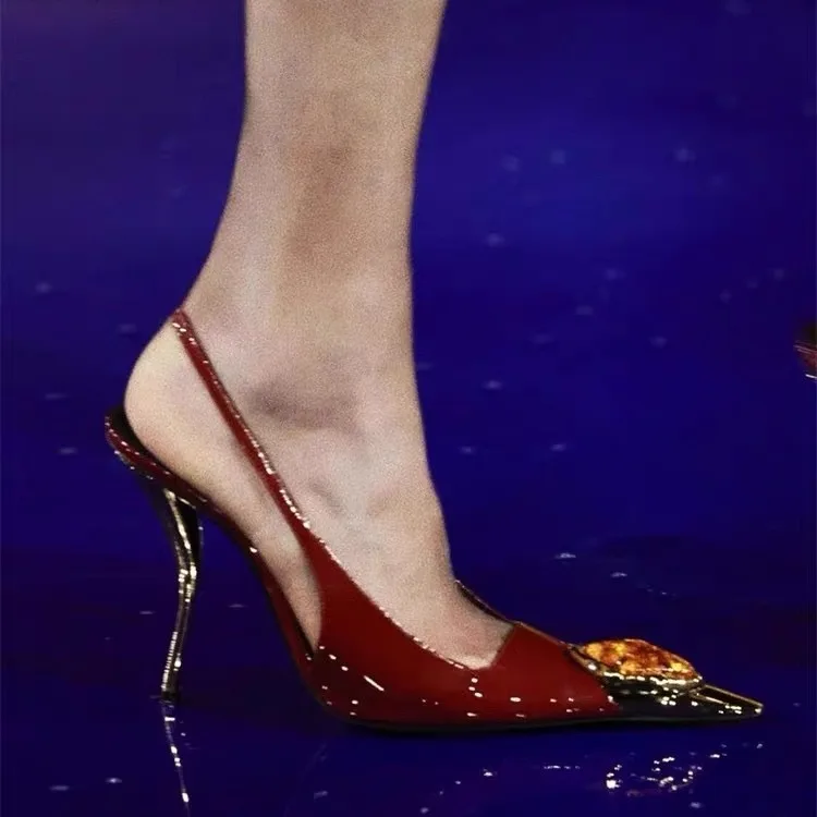 2025 Summer New Small Square Shaped High-heeled Gemstone Sandals for Banquets, Parties, Weddings, Sexy Plus Size Women\'s Sandals