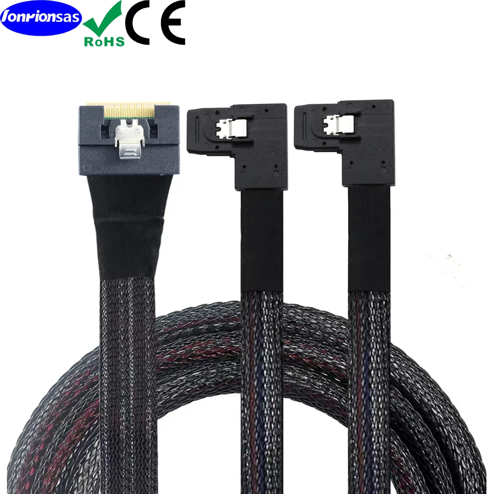 

All inclusive Anti Slimline SFF-8654 8i 74Pin PCI-E to Dual 2X SAS SFF-8087 left angle Server and graphics card conversion cable