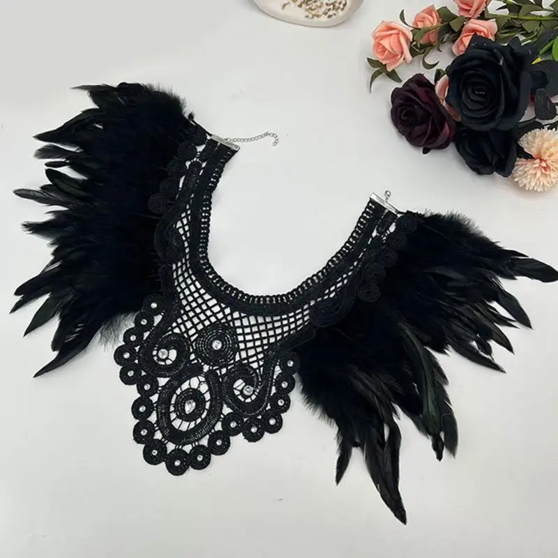 Dark Mysterious Cover With Delicate Lace Detail Costume Shawl Wrap Perfect For Gothic Styles Outfits Y08E