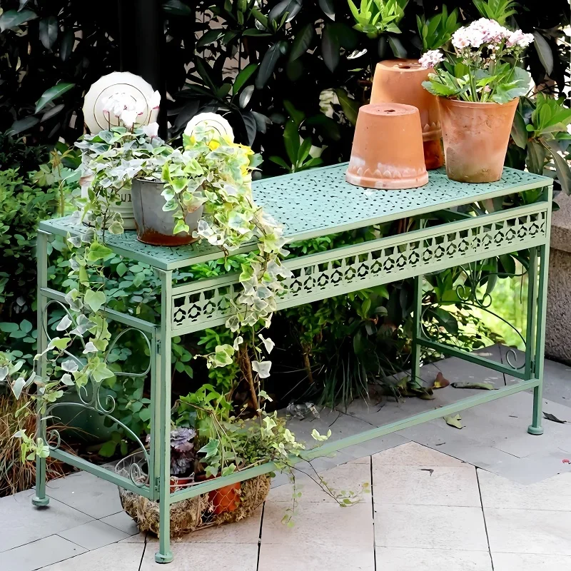 Wrought iron double-layer flower stand new outdoor courtyard villa balcony garden succulent display stand floor-to-ceiling shelf