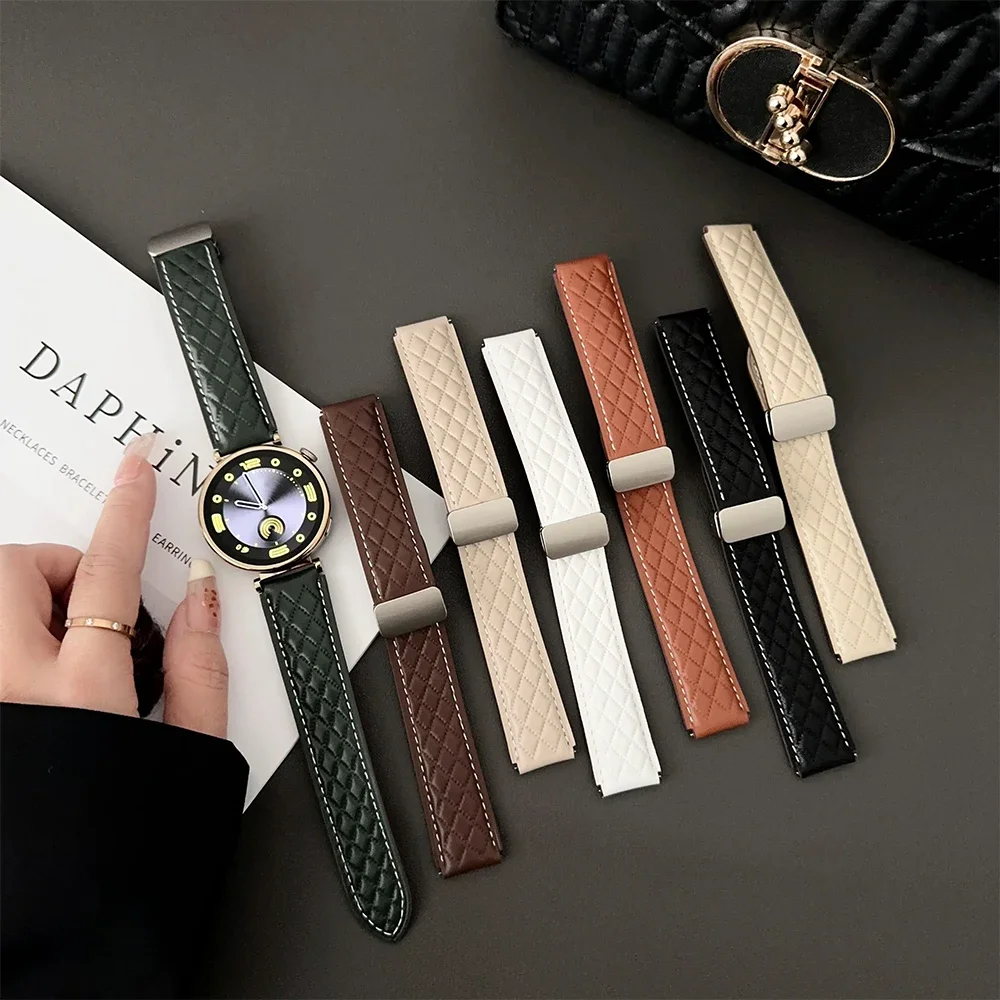 Magnetic Leather Strap 18MM For Huawei Watch GT4 41MM Bracelet 20MM For Samsung Galaxy Watch 5 6 44MM 22MM For Huawei 3 pro Band