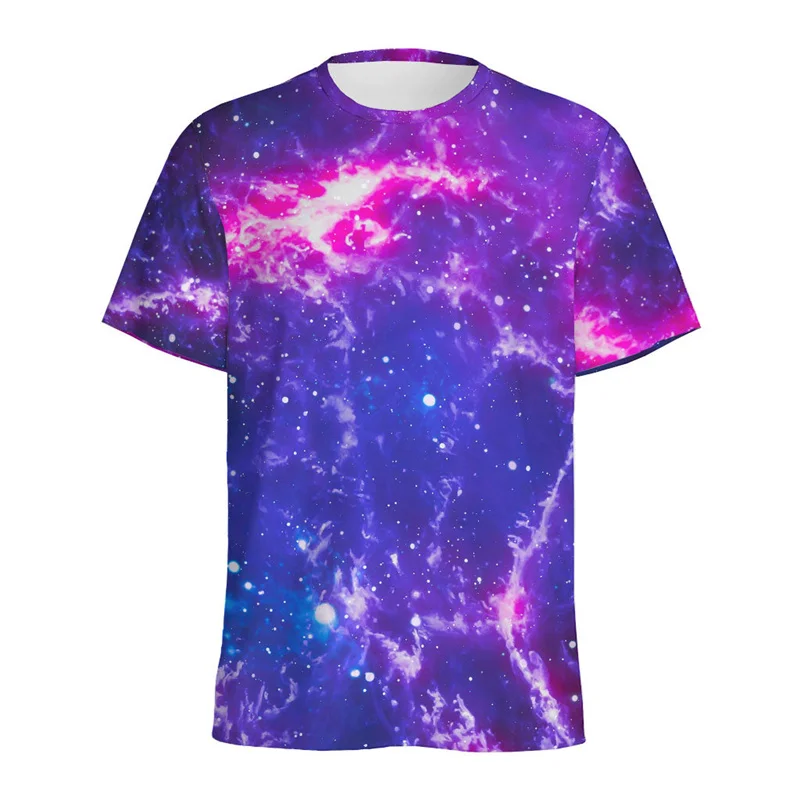 Colorful Galaxy Space Pattern T Shirt Men\'s Summer Round Neck Short Sleeve 3d Printed Starry Sky Tees Tops Street Loose T-Shirt