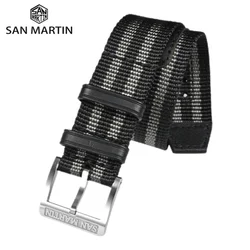 San Martin Watch Band One Piece 20mm Nylon Strap Solid 316L Stainless Steel Logo Pin Buckle Leather Loop Retro Military SN0105