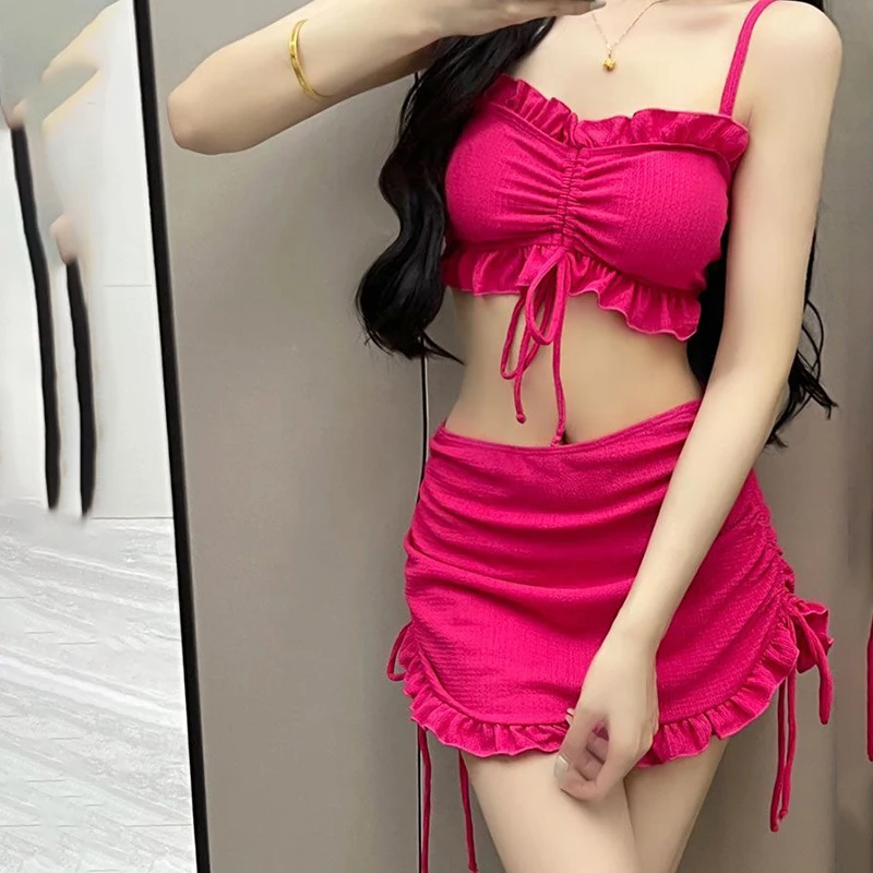 Summer Sexy Swimsuit Women Y2K High Waist Push-Up Padded Bra Rose Bikini Set with Beach Cover Ups Bathing Suit Swimwear Biquni