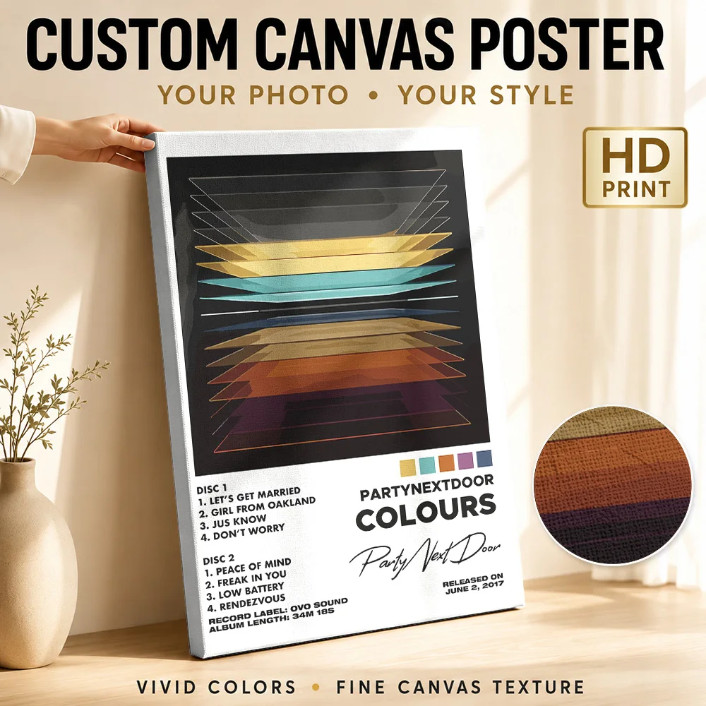 PartyNextDoor Colours Album Cover Art Framed Canvas Print Poster Custom Retro Music Wall Art for Bar Decor Gift for Collectors